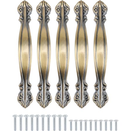 Set med 10 st 64 mm Vintage Antique Arch formade skåphandtag - 4,3" långa möbeldörrhandtag (64 mm hålavstånd) - Grön brons