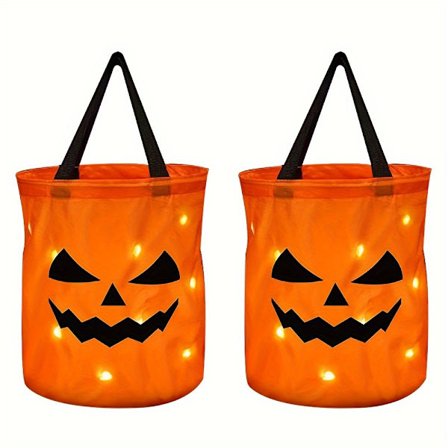 LED Lysende Græskar Slikposer - 2 stk, Genanvendelige Halloween Godteposer Med Batteridrevne Lys Til Festlige Dekorationer[D]