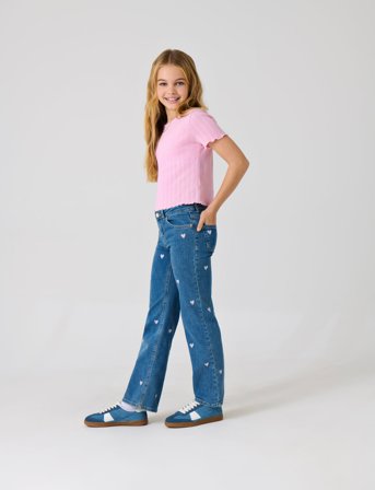 Kids Only Kogjuicy Wide Leg Heart Emb Jeans Noos - Blue - 140