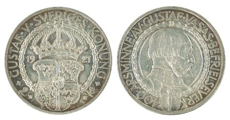 Sverige 1921 - 400 året Gustav Vasa - 2 kr. sølvmønt