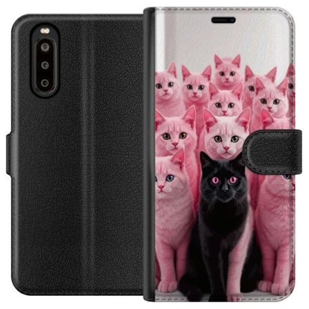 Yhteensopiva Lompakkokotelo Sony Sony Xperia 10 II Musta kissa vaaleanpunaisten kissojen joukossa humoristinen kontrastinen suunnittelu leikkisällä