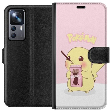 Kompatibel Tegnebogsetui til Xiaomi Xiaomi 12T Pro Pikachu i pink pastelstil, der holder Pocky sød kawaii illustration med bløde farver og populært