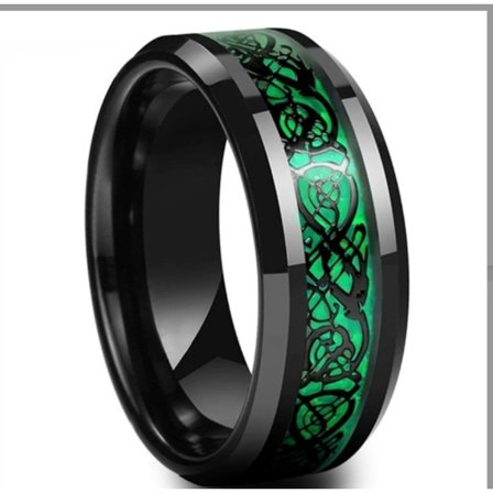 8mm Grön Drak-volframkarbid Herr Vigselring Komfort Passform Storlek W (21cm)