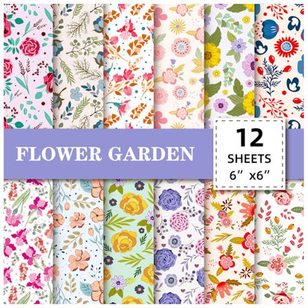 Kartonkpapir 6"x6", 48 Ark Scrapbogspapirblok Enkeltsidet Blomsterplantemønster Papirpakker, 12 Designs