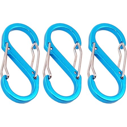 3 st Metall Dubbla Karabinerhakar, Säkerhetsklämma Metall S-Form (Blå)