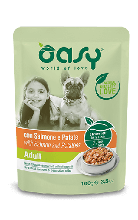 Oasy Straccetti In Salsa Con Salmone E Patate Per Cani Adulti