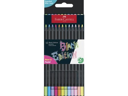 FABER-CASTELL Färgpenna Black Edition Neon 12/fp - Lyreco - Skola och förskola - Pennor och tillbehör - Färgpennor - Trekantsgrepp