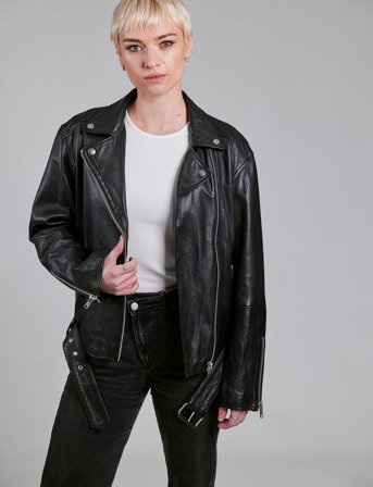 Jofama Tessa Belted Oversized Biker - Black - 32