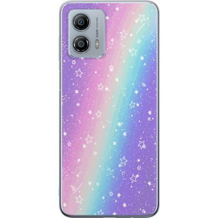 Kompatibelt Mobildeksel til Motorola Moto G53 Rainbow-farget pastellbakgrunn med hvite stjerner og gnistrende prikker i myk overgang