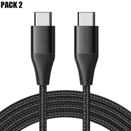 Pakke med 2 USB-C til USB-C Fast 3A-kabel til Samsung Xiaomi Redmi OPPO - Forstærket Nylon 1M Sort