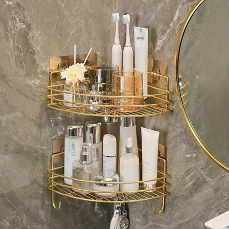 2 stk Luksuriøse Metallhjørnehyller - Veggmonterte, Malt Finish for Kjøkken & Bad - Perfekt for Kosmetikk, Skjønnhetspleie_TF_TF