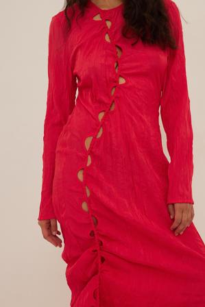 NA-KD Trend Robe longue à détails trous - Robes Manches Longues - Rouge - EU 32