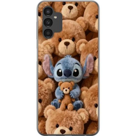 Kompatibelt Mobildeksel til Samsung Galaxy A04s Stitch omgitt av brune teddybjørner med en liten teddybjørn i fanget i en søt og koselig kawaii-design