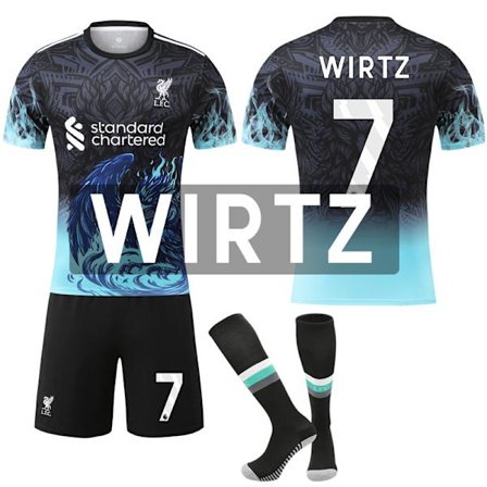 25-26 Liverpool F.C. Special Edition Blå NO.7 WIRTZ Drakter Barn Voksen Fotballutstyr Med Sokker