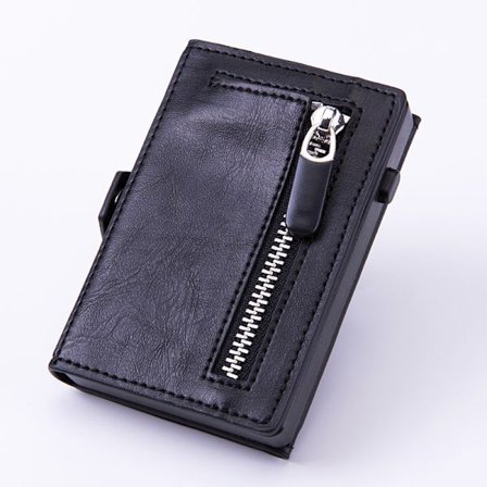 (Svart skinn)Stealth Wallet - Minimalistiske lommebøker med Retracta