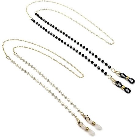 2 briller kæder (hvid og sort), perle briller kæder, anti slip, anti tab briller kæder, snore, solbriller briller stropper, presbyopiske glas