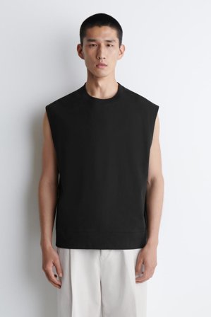 COS Men's Relaxed Cotton Crepe Tank Top in Black