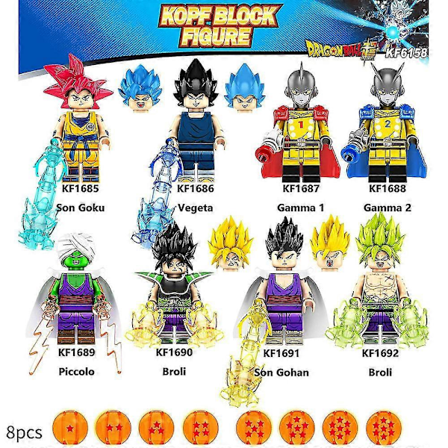 8 st Dragon Ball Figurer Byggklossar Set, Minifigurer Karaktärer Montering Leksaker Barnpresenter Heminredning