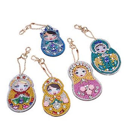 Snygga Nyckelringar med Diamantmålning - Elegant Nyckelring Ryggsäckshänge Present till Födelsedag Jul (Rysk Docka)