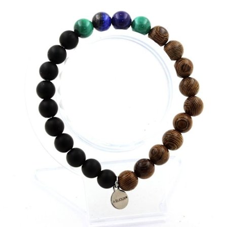 Stenar och mineraler. Kongo Malachite Beads Armband + Lapis Lazuli + Mattsvart Onyx + Made in France.