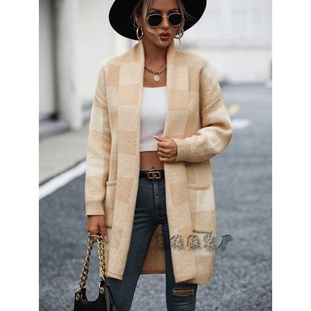 Mub- 2023 jacka lös rutig färgblock stickad kofta mode tröja dam