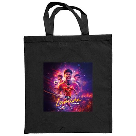 Stoffpose Lamine Yamal fotballplakat i spansk landslagstrøye med dynamisk handling, fargerik sportsillustrasjon for ungdomsrom