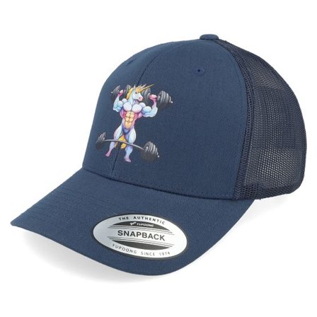 Iconic - Blå trucker Keps - Bodybuilder Unicorn Navy Trucker @ Hatstore