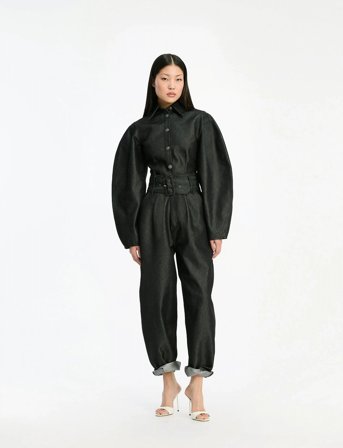 ROTATE Birger Christensen Denim Fitted Shirt - Black - 36