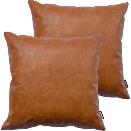 Kuddfodral i konstläder, 45x45 cm Set om 2 Tjock Cognac{AZC}