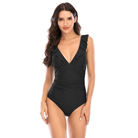 Ruffle badedragt til kvinder med V-hals - Sexet badedragt til damer