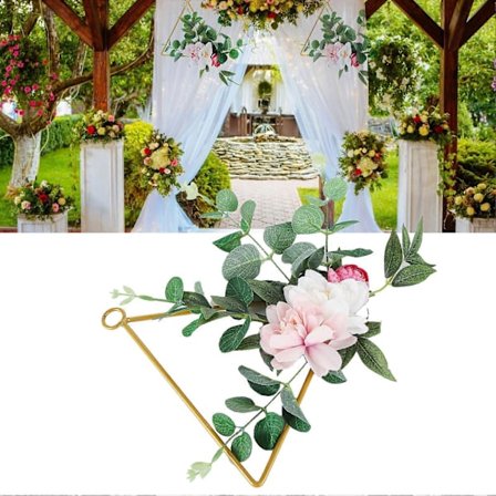 Blomsterkrans, Kunstig blomsterguirlande med rosenblomster og grønne blade Rund metalring Vægophæng Bryllupskrans til baby pige gave [B]