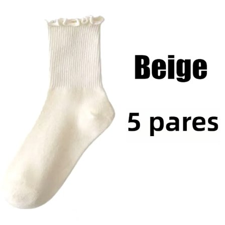 Beige-5 par; Størrelse: One Size - 5 par bomuldsstrømper med flæser og pynt til kvinder i sort og hvid, sjove og moderne ankelstrømper til 