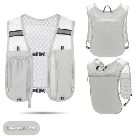 Løbevest, Løbevest Drikkeholder, Løbevest med Telefonholder, Ultralet og med Reflekterende Striber, Grå