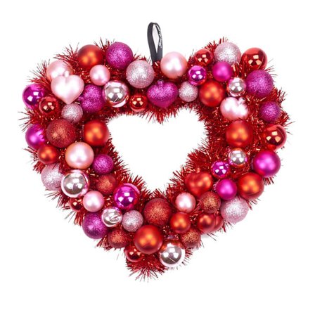 Stor julehjerte-krans til udendørs brug til valentinsdag, til hoveddøren, til fødselsdagsfest, til hjemmet, til vinduet indendørs (rød, one size)