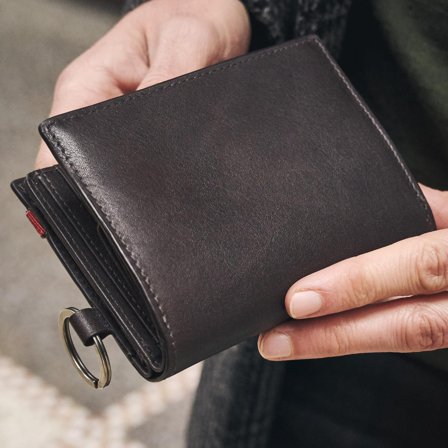 Lonnie Dark-Brown Leather RFID-Blocking Wallet with Keyring for Men - Card Holders