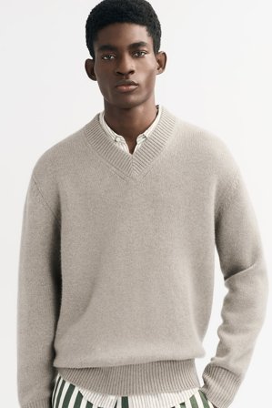 Soft Goat - Men's V-neck - Men cashmere sweater - L - Greige