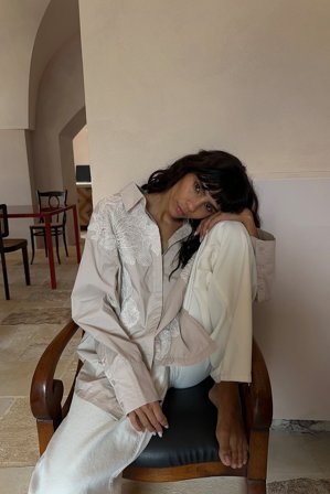 NA-KD Cotton Embroidered Lace Shirt - Business tøj - Beige - EU 34