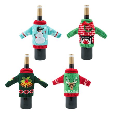 4 st juldekorationer stickade kläder vinuppsättningar vin b