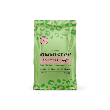 Monster Pet Food - Katt Kornfri Adult Kalkun/Kylling 2 kg - Katt - Kattefôr & kattemat - Tørrfôr for katt - ZOO.no