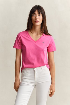 GANT Damen V-Neck T-Shirt (M) Rosa