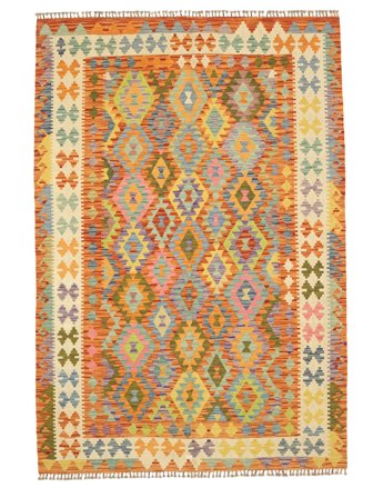 Oriental Kilim Afghan Old Style Rug 204X295 Orange/Brown Wool, Afghanistan