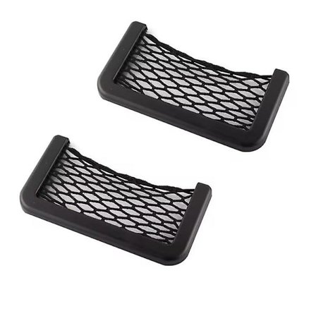 Svart nätförvaringsnät för bil, elastiska nylonhållare för smartphones med plastram för bil och husbil (2 st, svart)