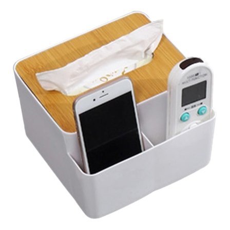 Serviettholderboks, ansiktserviettholder med trelokk, serviettdispenserboksbeholder med fjernkontrollpenn skrivebordslagring