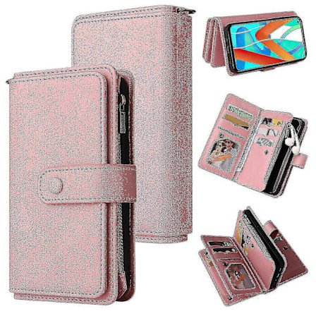 Realme V13 Etui Wallet Flip Kortholder Pu Læder Magnetisk Beskyttende Flip Cover - Pink