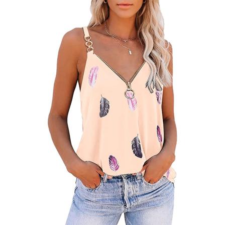 Ärmlösa Linnen För Kvinnor Med Dragkedja T-shirts