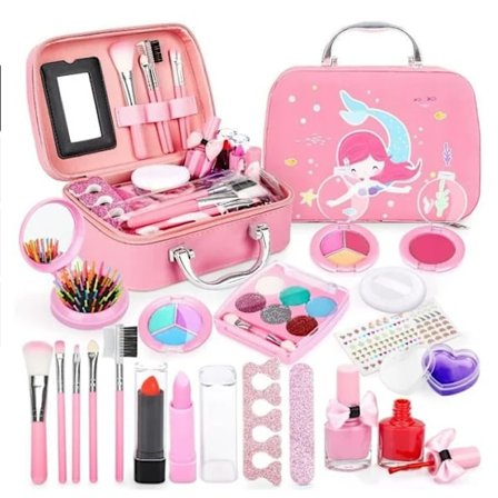 Børnemakeup Legetøj Piger, 20 Stykker Makeuptaske, Pink Makeup Sæt Legetøj, Bedste Gave til Piger Komfortabel