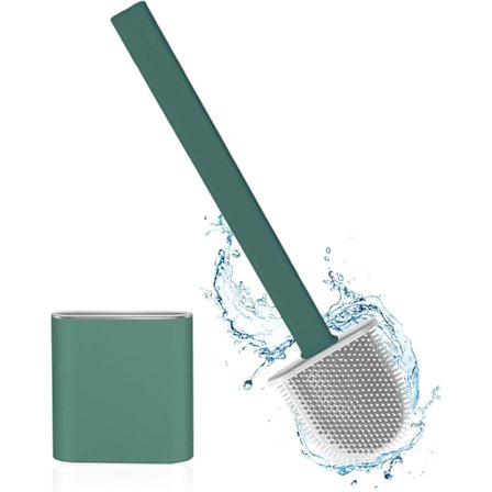 Toalettbørste, Silikon Toalettbørste, Toalettbørste Sett, For Baderom Toalett, Antibakteriell Silikon Toalettbørste Kit (Grønn-B)