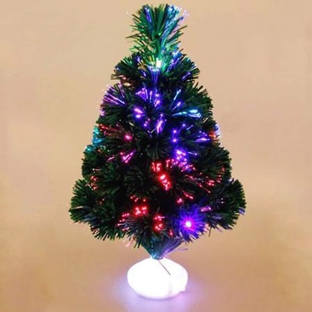 42 cm Små Juletræer, Fiberoptiske Juletræer med 8 Farveskiftende Iridescent LED-lys Kunstige Færdigbelyste Mini Bordplade Juletræsdekorationer