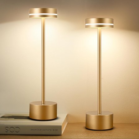2-pack Uppladdningsbar Sladdlös Bordslampa: 3-vägs Dimbar Touch-lampa, 5000mAh Batteri, Portabel Metallampa för Läsning/Kontor/Sovrum