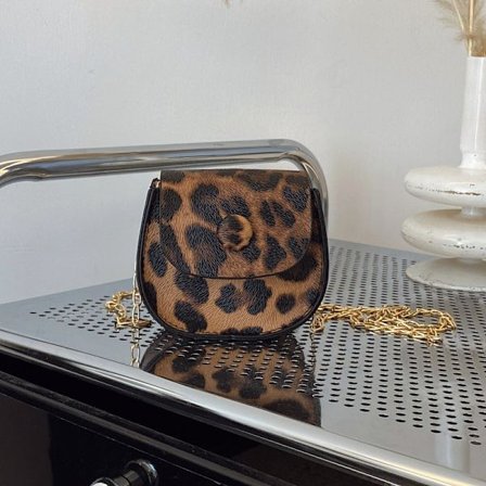 Mini Modeväska för Flickor, Ins, Hjärta, Leopardmönster, Läppstift, Kedja, Axel, Korsaxel, Liten Väska